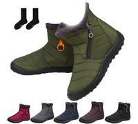 ZHCBAUA Women's Cozy Winter Waterproof Anti-Slip Orthopedic Boots, Snow Ankle Boots with Fur Lining, Warm Comfortable Lightweight Shoes with Side Zipper (37EU,Green)