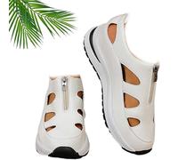 ZHCBAUA Women's Front Zipper Soft Bottom Wedge Sandals, 2025 Stylish Leather Hollow Sandals, Aveta Orthopedic Breathable Platform Wedge Sandal Sneakers (White,39EU)