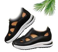 ZHCBAUA Women's Front Zipper Soft Bottom Wedge Sandals, 2025 Stylish Leather Hollow Sandals, Aveta Orthopedic Breathable Platform Wedge Sandal Sneakers (Black,41EU)