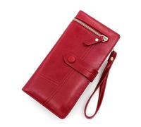 ZHCHAO Buckle Zipper Long Purse for Women Large Capacity Multi-Card Coin Purse(Rosso)