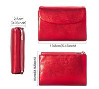 ZHCHAO Genuine Leather Short Wallet, Women's Glossy Small Wallet, Women's Top Layer Cowhide Zero Wallet Card Bag(D)