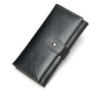 ZHCHAO Genuine Leather Wallet, Women's Multi Slot Anti Magnetic Card Bag, Trendy Women's Top Layer Cowhide Handbag(Svart)