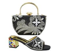 ZHCHAO Medium heel color diamond square sandals slippers with handbag rhinestone bag dinner wedding shoe bag(38)