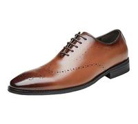 ZHCHAO Men's lace-up Carved Design Business Formal Leather Shoes British Youth Suitable for Wedding Office Breathable Comfortable Brown(9.5)