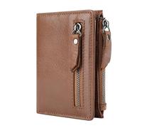 ZHCHAO Top Tier Men's Wallet Zipper Multi-Functional Vintage Wallet with Short Money Clip(Brass)