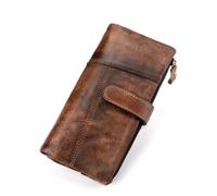 ZHCHAO Vintage Wipe Color Cowhide Fashion Splicing Long Wallet Casual Multi-Card Men's Wallet