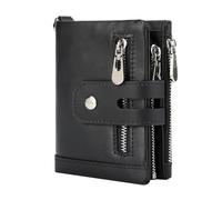 ZHCHAO Wallet Vertical First Layer Multifunctional Zipper Leather Wallet for Men(Svart)