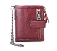 ZHCHAO Zipper Wallet Chain Men's Short Top Layer Card Bag Triple Fold Money Clip(Rosso)