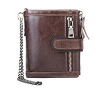 ZHCHAO Zipper Wallet Chain Men's Short Top Layer Card Bag Triple Fold Money Clip(Rosso)