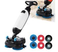 ZHDANB concrete floor scrubber, walk behind floor scrubber, 17" Cleaning Width, Double Brushes, 360° Rotating Head, industrial floor scrubber, For home, office and hotel use White-6PieceSet