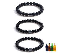 ZHDHDQ 3PCS Glame Anti Alcohol Bracelet for Men Women Black Bead Tiger-eye Stone Volcanic Stone Reduce the Urge Drinking Alcohol Manifestation Relieve Anxiety Stress Jewelry Gift