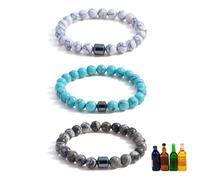 ZHDHDQ 3PCS Glame Anti Alcohol Bracelet for Men Women Grey Bead Tiger-eye Stone Volcanic Stone Reduce the Urge Drinking Alcohol Manifestation Relieve Anxiety Stress Jewelry Gift