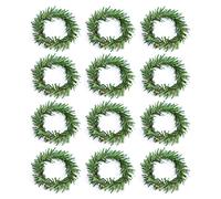 ZHDOKA 12 PCS Christmas Napkin Rings, Green Xmas Napkin Holders Artificial Pine Needles Mini Candle Rings Wreath, Farmhouse Serviette Buckles for Kitchen Dinner Table Setting Decor(green)