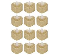 ZHDOKA 12 Pieces Heart Shape Tealight Candles, Romantic Gold Powder LED Flameless Candles Battery Operated Candle Lamp Electric Fake Candles for Christmas Wedding Table Party Decor