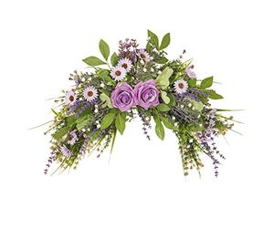 ZHDOKA 17.7 Inch Rustic Daisies Flower Swag, Wedding Arch Flowers Spring Summer Rose Lavender Floral Swag with Green Leaves for Home Garden Front Door Wall Decor(Multicolor)