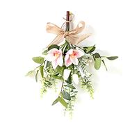 ZHDOKA 17in Artificial Hydrangea Teardrop Swag, Handmade Spring Summer Lilies Daisy Flowers Floral Swag with Green Leaves and Bow, Front Door Wall Hanging Flower Bouquet for Home Outdoor Porch(#4)