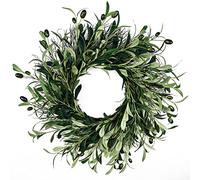 ZHDOKA 19.7in Artificial Olive Wreath, Green Spring Summer Front Door Faux Olive Leaves Wreath with Fruits, Fake Floral Wreath Springtime Welcome Wreath for Wall Wedding Party Home Decor(Green)
