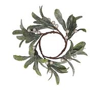 ZHDOKA 2 Pieces Pillar Candle Rings Wreaths, 7.8in Artificial Mistletoe Mini Wreaths with Pearl Accents, Country Style Lambs Ear Candle Wreaths for Wedding Table Party Home Decor (Green)