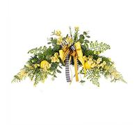 ZHDOKA 23.6in Artificial Yellow Flower Swag with Lemon and Bow, Decorative Lemon Swag Spring Fruit Garland Handmade Faux Floral Swag for Mirror Home Wedding Arch Front Door Party Tabletop Decoration
