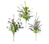 ZHDOKA 3pcs Artificial Spring Flowers Branches, Long Stem Silk Lavender Daisy Galsang Flower Bouquets, Fake Wildflowers Flowers with Green Leaves for Home Kitchen Table Vase Wedding Party Decor