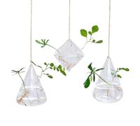 ZHDOKA 3pcs Glass Hanging Planters, Clear Plant Propagation Stations Modern Mini Wall Hanging Hydroponic Vases with Strings for Propagation Hydroponic Plant Home Garden Decor