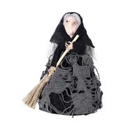 ZHDOKA 6.5in Halloween Old Woman Tree Topper, Witch Tree Topper with Spider Web Dress and Broom, Halloween Tree Top Decoration for Desktop Treetop Fireplace Decor (A)