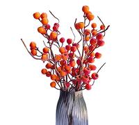 ZHDOKA 6PCS Artificial Berry Branches, 24 Artificial Fall Berry Twigs, Christmas Red Berry Stems, Berry Fruit Picks Floral Sprays Decor (Orange)