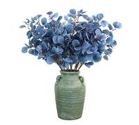 ZHDOKA 6PCS Artificial Blue Eucalyptus Leaves Stems, Long Eucalyptus Picks Silver Dollar Branches, Silk Plant Sprays for Xmas Home Wedding Decor
