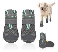 ZHDPYHDD 2 Pairs Anti-Slip Dog Boots with Reflective Straps, Grey, 6 cm | Breathable Mesh and Water-Repellent Leather Toe Caps Protect Paws on Damp Paths and Light Snow; Wide Opening Eases Fitting.