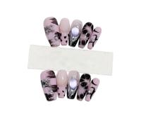 ZHEBO Handmade Press on Nails Long Coffin Chrome Star | Handmade Hand-Painted Cat Eye Ice Transparent Blush Moonstone Coffin Long XS S M L for Women 10 Pieces