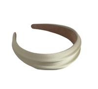 ZHEBO Satin Wide Headband for Women Cream Geometric Hair Band | Satin Handmade Geometric Texture Wide Band High Crown Cream Pink Black Grey Brown Green Beige