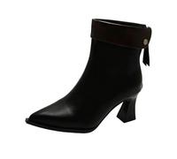 ZHEBO Women Pointed Toe Block Heel Ankle Boots Back Zip Leopard Black | ZHEBO Pointed Toe Ankle Boots Block High Heel 6-8cm Back Zip Leather Panel Leopard Black Suede PU Autumn Winter
