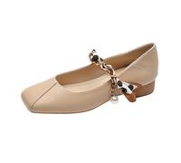 ZHEBO Womens Mary Jane Shoes Low Heel French Style Vintage | Block Heel Pearls Chain Ankle Strap Slip On Mary Jane Comfort