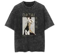 zhedu Anime Vintage Washed T Shirts Girls Boys Oversize Streetwear Bungou Stray Dogs Graphic Summer Drop Shoulder Summer Short Sleeve (S,Color 05)