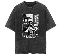 zhedu Anime Vintage Washed T Shirts Girls Boys Oversize Streetwear Bungou Stray Dogs Graphic Summer Drop Shoulder Summer Short Sleeve (L,Color 02)