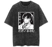 zhedu Anime Vintage Washed T Shirts Girls Boys Oversize Streetwear Bungou Stray Dogs Graphic Summer Drop Shoulder Summer Short Sleeve (XL,Color 06)