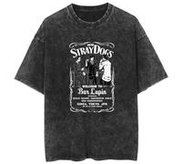 zhedu Anime Vintage Washed T Shirts Girls Boys Oversize Streetwear Bungou Stray Dogs Graphic Summer Drop Shoulder Summer Short Sleeve (XXL,Color 01)