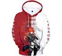 zhedu Game Genshin Impact Character Hoodie Chongyun/dicna/diluc/eula/fischl/jean/kaeya/Neutral Contrast Print Pullover Sweatshirt Fashion Streetwear Top(2xs-4xl) (L,Diluc)
