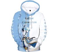 zhedu Game Genshin Impact Character Hoodie Chongyun/dicna/diluc/eula/fischl/jean/kaeya/Neutral Contrast Print Pullover Sweatshirt Fashion Streetwear Top(2xs-4xl) (L,Chongyun)