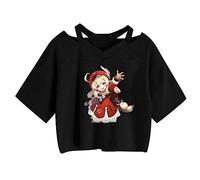 zhedu Genshin Impact Kawaii Vest Cartoon Hutao Klee Print T-shirt Women Girls Crop Top Y2k Clothing (XXL,Color 01)