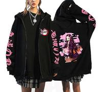 zhedu Kamado Nezuko Zip Up Hoodie Kawaii Graphic Harajuku Long Sleeve Y2k Casual Oversize Hip Hop Punk Streetwear Coat (3XL,Color 05)