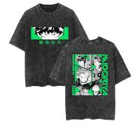 zhedu My Hero Academia Short Sleeve Vintage Washed T Shirts Anime Graphic Hiphop Fashion Summer Teenage Streetwear (S,Color 04)