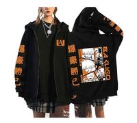 zhedu My Hero Academia Zipper Hoodies Black Long Sleeve Comfortable Hip Hop Y2k Manga Pullovers Drop Shoulder Cartoon Anime Harajuku Jackets (XL,color 01)