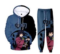 zhedu Unisex Anime Kamado Tanjirou Hoodie Set 2 Piece Sweatshirt+Pants Mens Womens Cosplay Suit (3XL,Giyuu Tomioka)