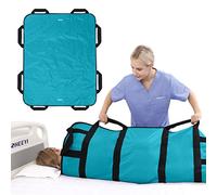 ZHEEYI Multipurpose 48" x 40" Positioning Bed Pad with Reinforced Handles - Reusable & Washable Patient Sheet for Turning, Lifting & Repositioning - Double-Sided Nylon Fabric, Peacock Blue