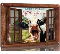 Zhefoart Live Like Someone Left The Gate Open Funny Cow 8x12 in Metal Sign Farmhouse Poster for Kitchen Home Bathroom Open Window Poster for Bedroom
