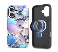 ZHEGAILIAN Case Compatible with iPhone 16,Blue Moonstone Opal Gold Swirl Design Phone Case,[Compatible with MagSafe],Hybrid 2-Layer Hard Shell for Girl Boy Women Men