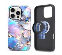 ZHEGAILIAN Case Compatible with iPhone 16 Pro Max,Blue Moonstone Opal Gold Swirl Design Phone Case,[Compatible with MagSafe],Hybrid 2-Layer Hard Shell for Girl Boy Women Men
