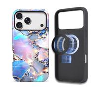 ZHEGAILIAN Case Compatible with iPhone 17 Pro Max,Blue Moonstone Opal Gold Swirl Design Phone Case,[Compatible with MagSafe],Hybrid 2-Layer Hard Shell for Girl Boy Women Men