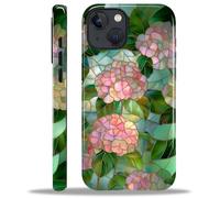 ZHEGAILIAN Case for iPhone 13 iPhone 14,Durable Drop Protection Shockproof Silicone + Hard PC 2 in 1 Hybrid Protective Cover with Stylish Pattern Design Pink Hydrangea Flower Stained Glass